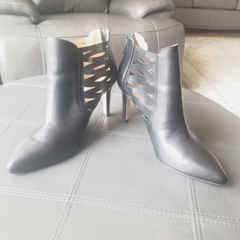 Black leather booties